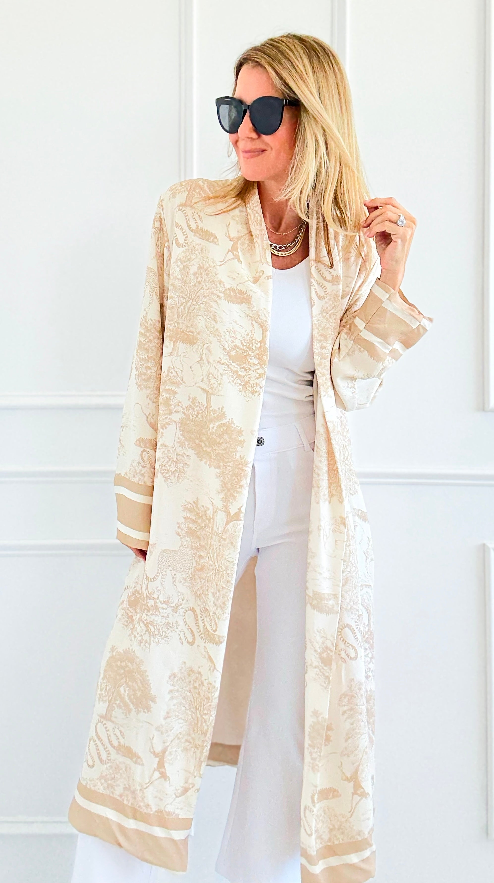 Adorable Italian Long Jacket- Beige-160 Jackets-K2-Coastal Bloom Boutique, find the trendiest versions of the popular styles and looks Located in Indialantic, FL