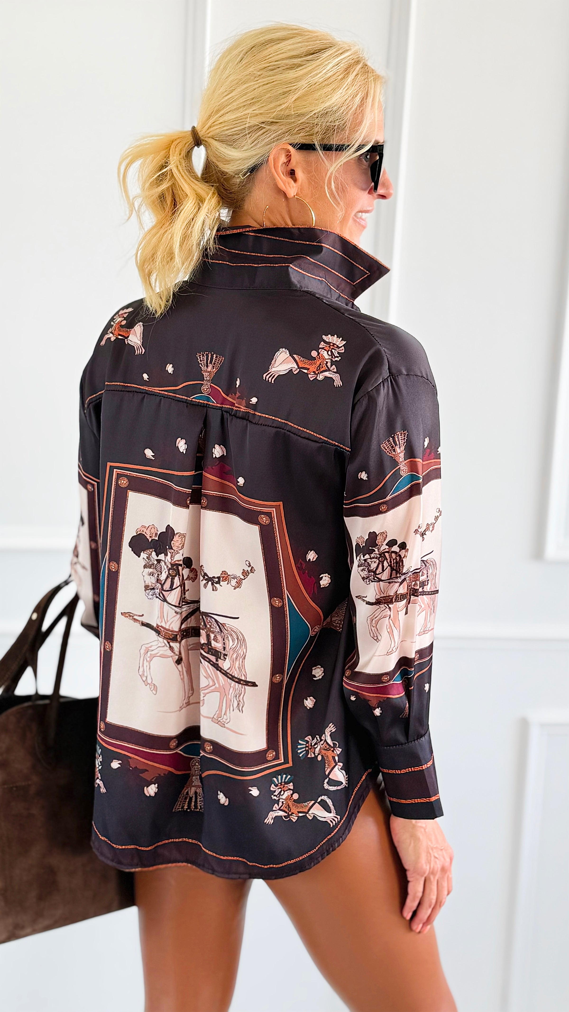 Gallop Glam Italian Blouse-110 Long Sleeve Tops-AZUL MONACO-Coastal Bloom Boutique, find the trendiest versions of the popular styles and looks Located in Indialantic, FL