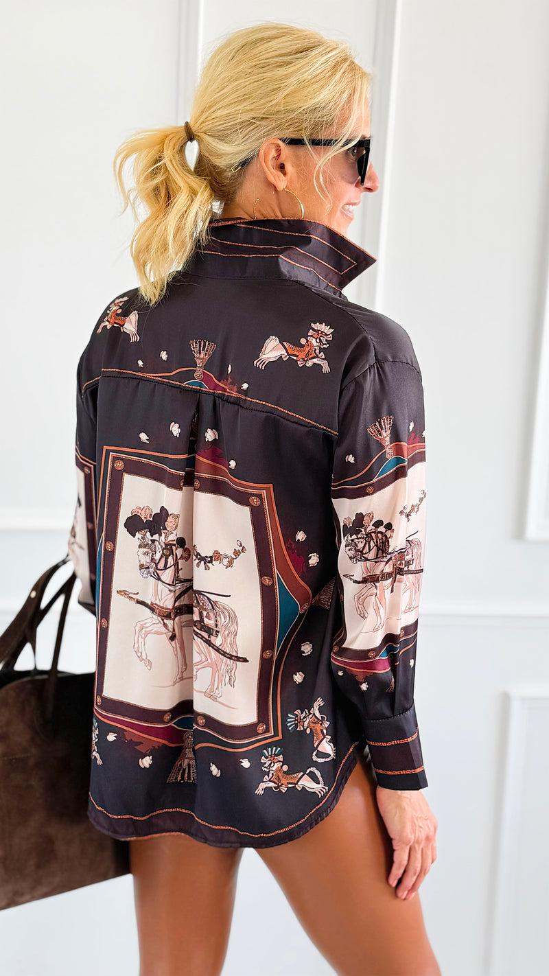 Gallop Glam Italian Blouse-110 Long Sleeve Tops-AZUL MONACO-Coastal Bloom Boutique, find the trendiest versions of the popular styles and looks Located in Indialantic, FL