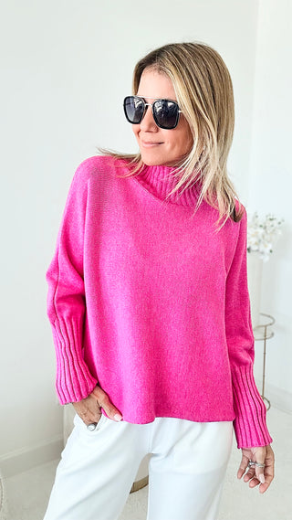 Break Free Long Sleeve Italian Sweater Top - Heather Fuchsia-140 Sweaters-Italianissimo-Coastal Bloom Boutique, find the trendiest versions of the popular styles and looks Located in Indialantic, FL