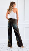 Velvet Wide-Leg Denim Pants - Brown-170 Bottoms-JJ'S FAIRYLAND-Coastal Bloom Boutique, find the trendiest versions of the popular styles and looks Located in Indialantic, FL