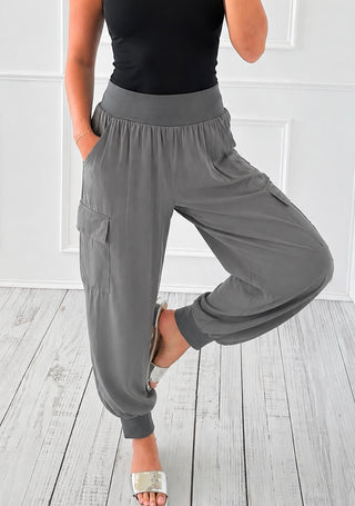 Sunset Stroll Elastic Waist Cargo Jogger - Grey