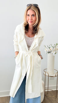 Ribbon Tied Coat - Cream-150 Cardigans/Layers-LOVE TREE-Coastal Bloom Boutique, find the trendiest versions of the popular styles and looks Located in Indialantic, FL