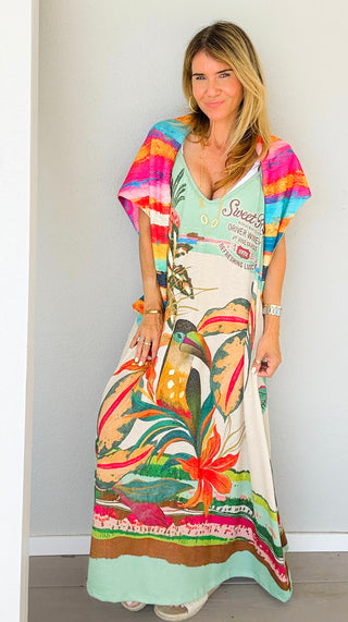 Toucan Paradise Lurex Italian Sleeveless Dress