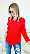 Soho Italian Boatneck Pullover - Red-140 Sweaters-Italianissimo-Coastal Bloom Boutique, find the trendiest versions of the popular styles and looks Located in Indialantic, FL