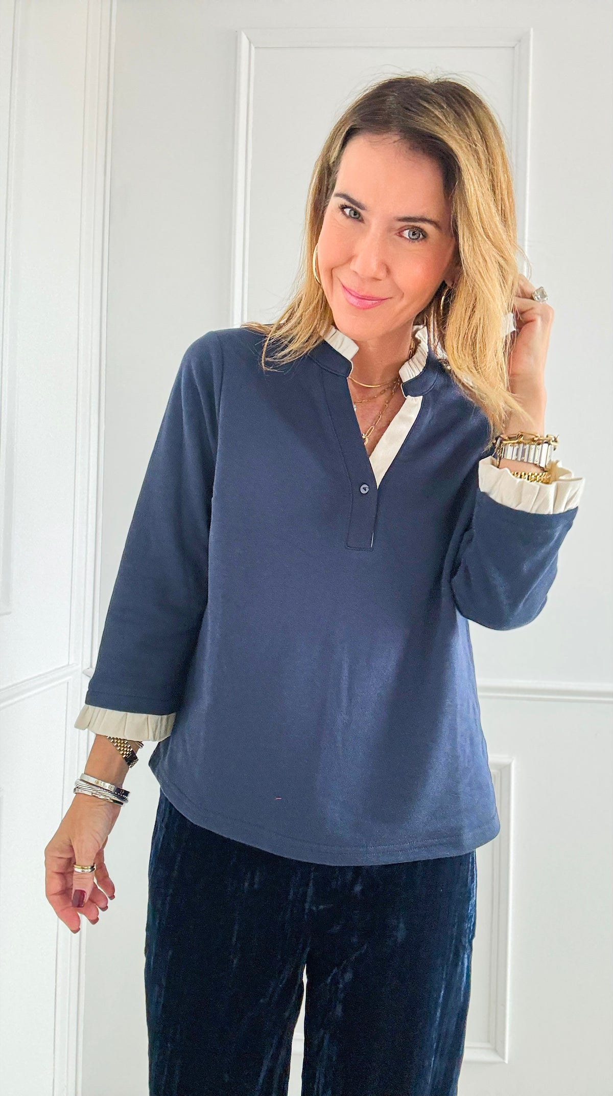 Milan Pleated Accent Top-130 Long Sleeve Tops-VOY-Coastal Bloom Boutique, find the trendiest versions of the popular styles and looks Located in Indialantic, FL