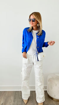 Italian Faux Suede Collared Jacket - Roya Blue-160 Jackets-VENTI6 OUTLET-Coastal Bloom Boutique, find the trendiest versions of the popular styles and looks Located in Indialantic, FL