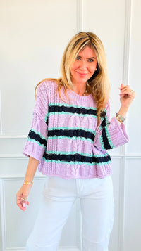 Soft Horizon Cable Knit Sweater- Lavender