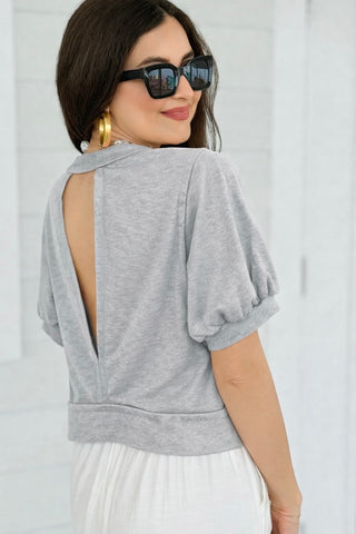 Sugar Rush Puff Sleeve Top - H. Grey