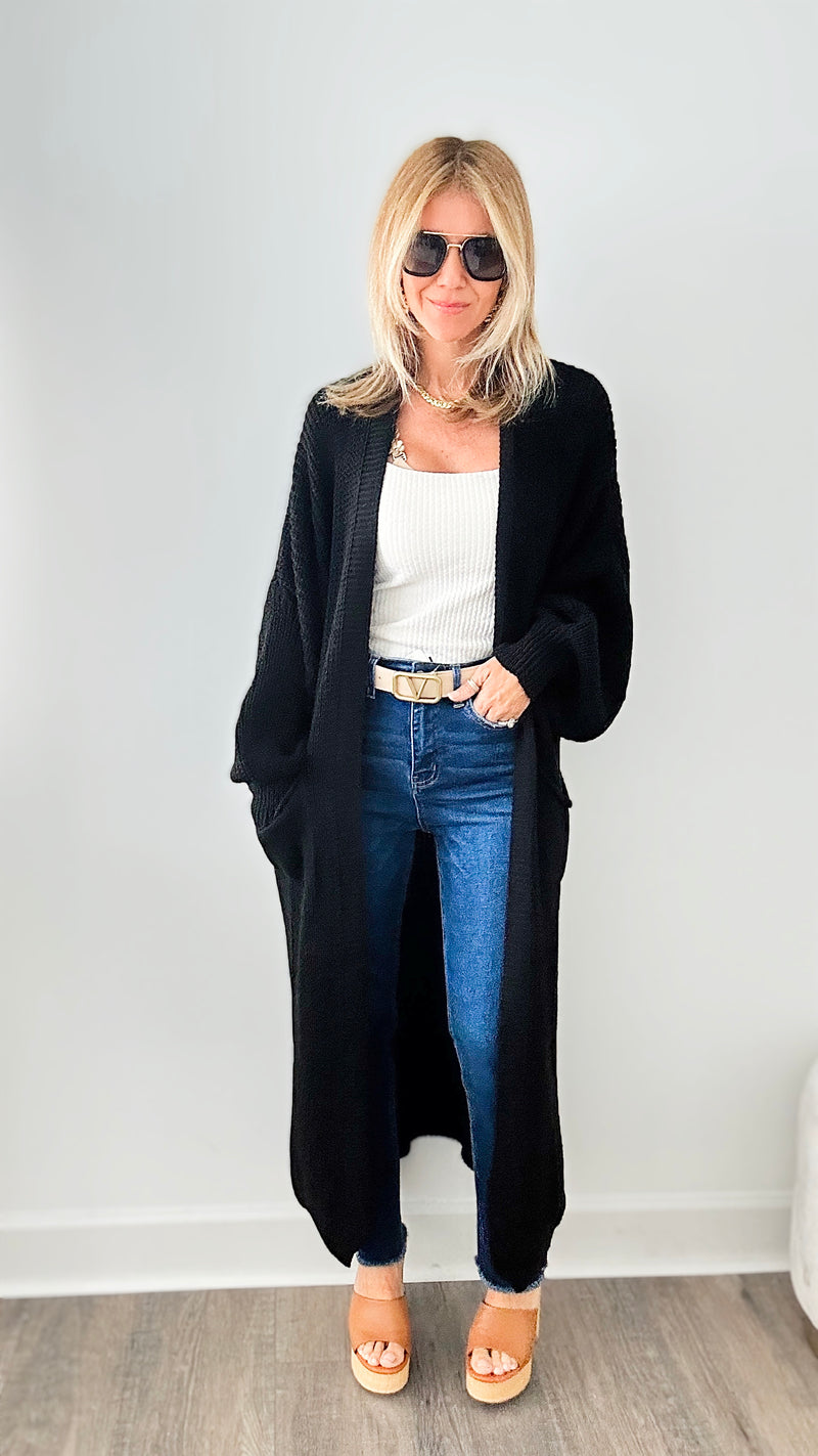 Sugar High Long Italian Cardigan-Black-150 Cardigans/Layers-Germany-Coastal Bloom Boutique, find the trendiest versions of the popular styles and looks Located in Indialantic, FL