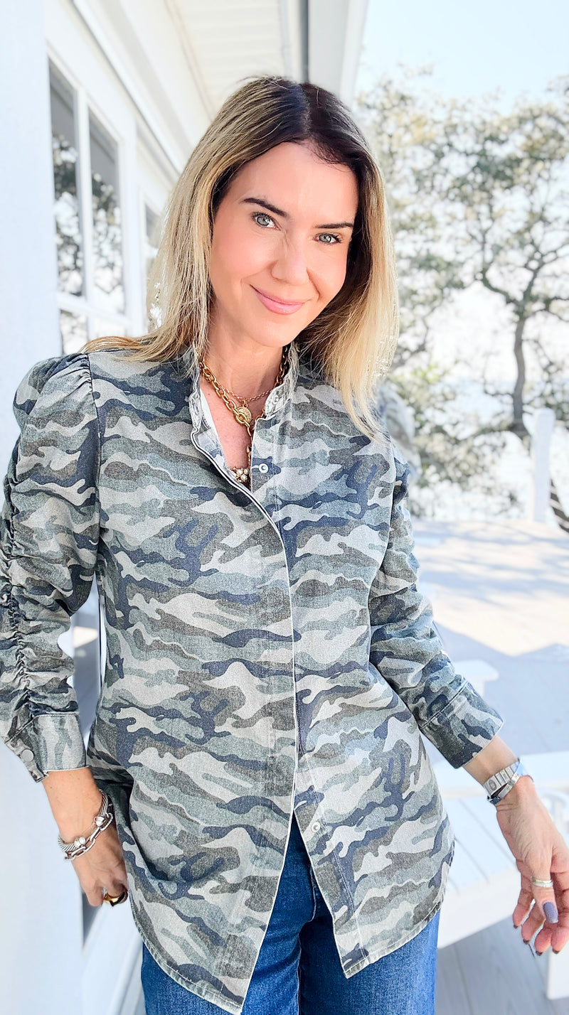 Camo Cinched Printed Jacket-160 Jackets-NoaBoa-Coastal Bloom Boutique, find the trendiest versions of the popular styles and looks Located in Indialantic, FL