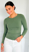 Second Skin Long Sleeve Top - Smoky Olive-130 Long Sleeve Tops-YELETE-Coastal Bloom Boutique, find the trendiest versions of the popular styles and looks Located in Indialantic, FL