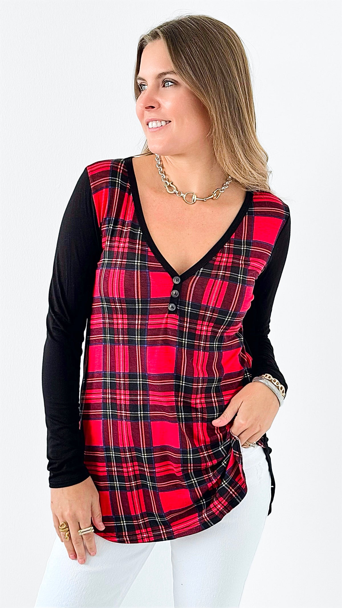 Plaid Charm Button-Up Top-110 Long Sleeve Tops-a.gain-Coastal Bloom Boutique, find the trendiest versions of the popular styles and looks Located in Indialantic, FL