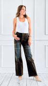 Velvet Wide-Leg Denim Pants - Brown-170 Bottoms-JJ'S FAIRYLAND-Coastal Bloom Boutique, find the trendiest versions of the popular styles and looks Located in Indialantic, FL