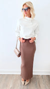 Fashionista Ribbed Knit Side Slit Maxi Skirt - Mocha Brown-170 Bottoms-HYFVE-Coastal Bloom Boutique, find the trendiest versions of the popular styles and looks Located in Indialantic, FL