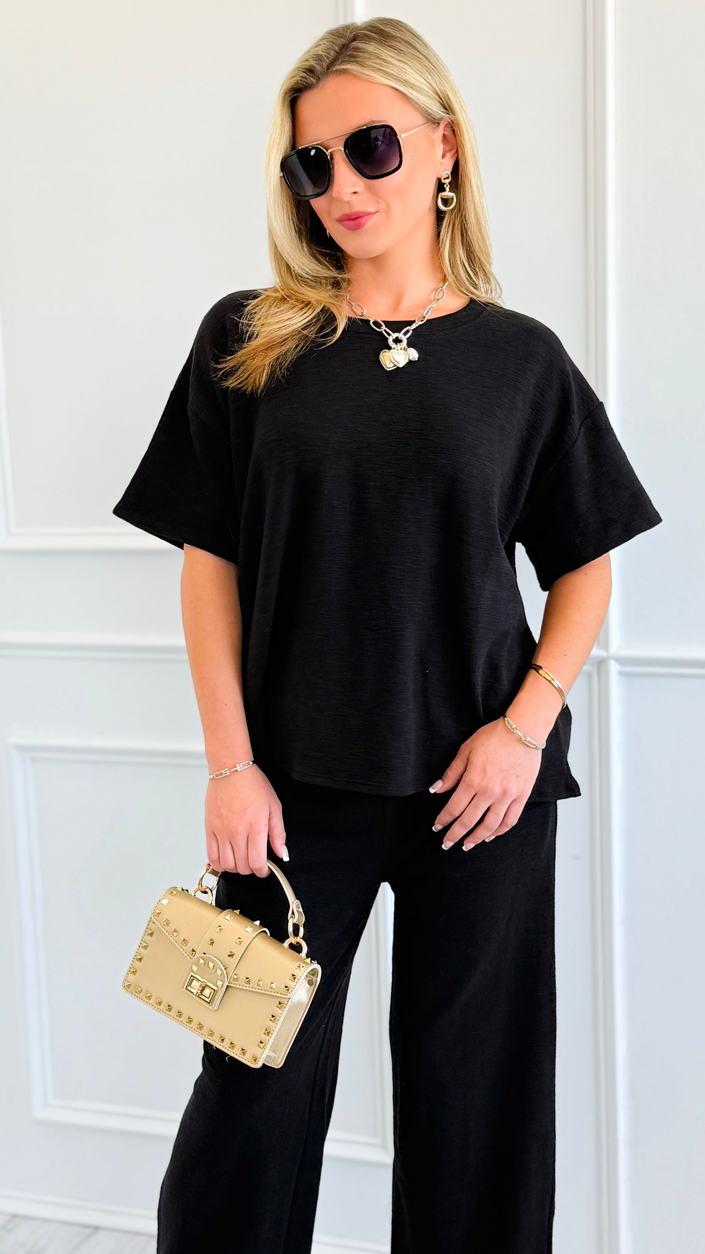 Relax Mode Two-Piece Slub Knit Set - Black-210 Loungewear/Sets-Zenana-Coastal Bloom Boutique, find the trendiest versions of the popular styles and looks Located in Indialantic, FL