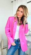 Fashion Forward Faux Leather Blazer - Bubblegum Pink-160 Jackets-she+sky-Coastal Bloom Boutique, find the trendiest versions of the popular styles and looks Located in Indialantic, FL