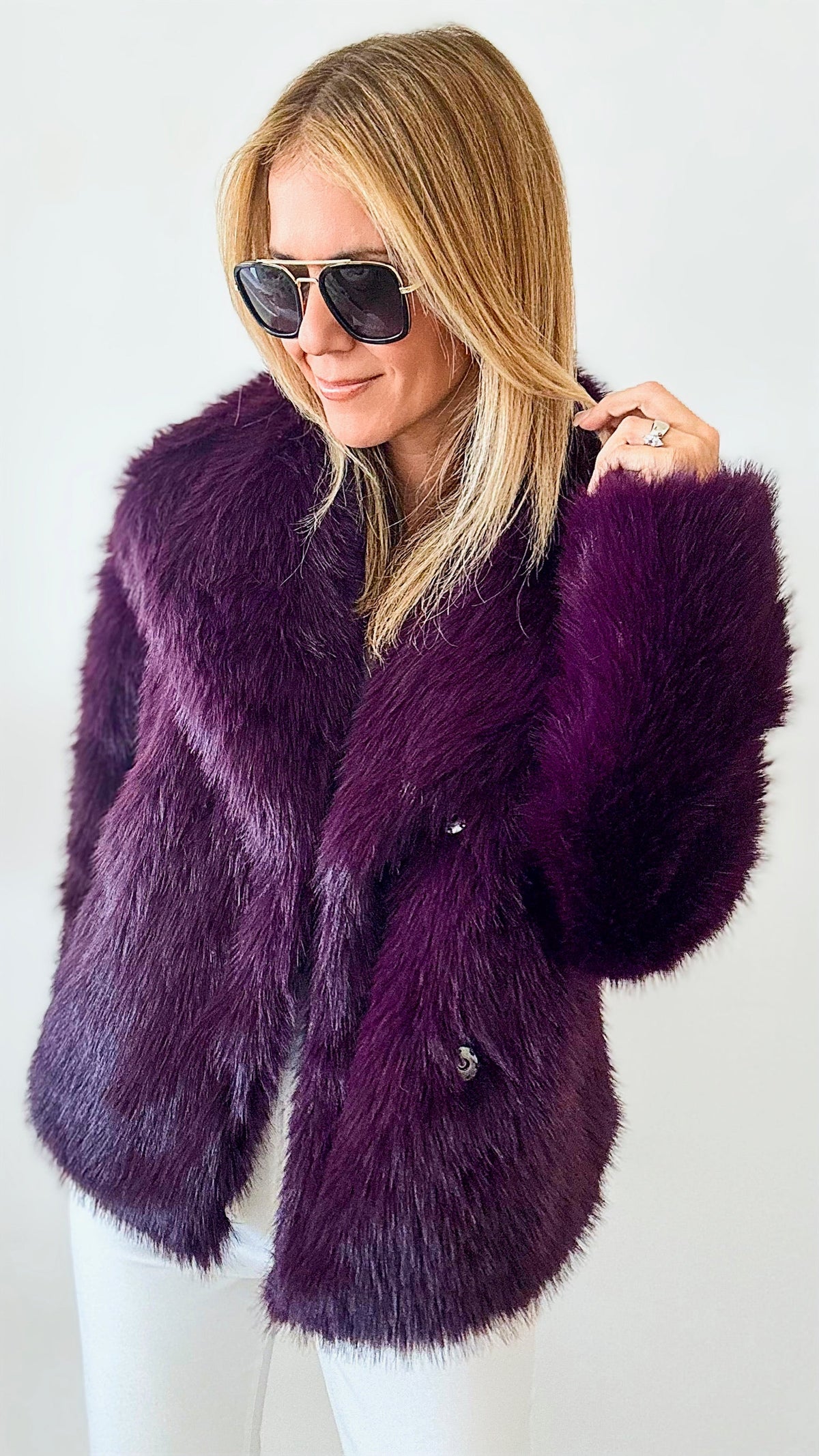 Faux Fur Jacket - Purple-150 Cardigan Layers-Dolce Cabo-Coastal Bloom Boutique, find the trendiest versions of the popular styles and looks Located in Indialantic, FL
