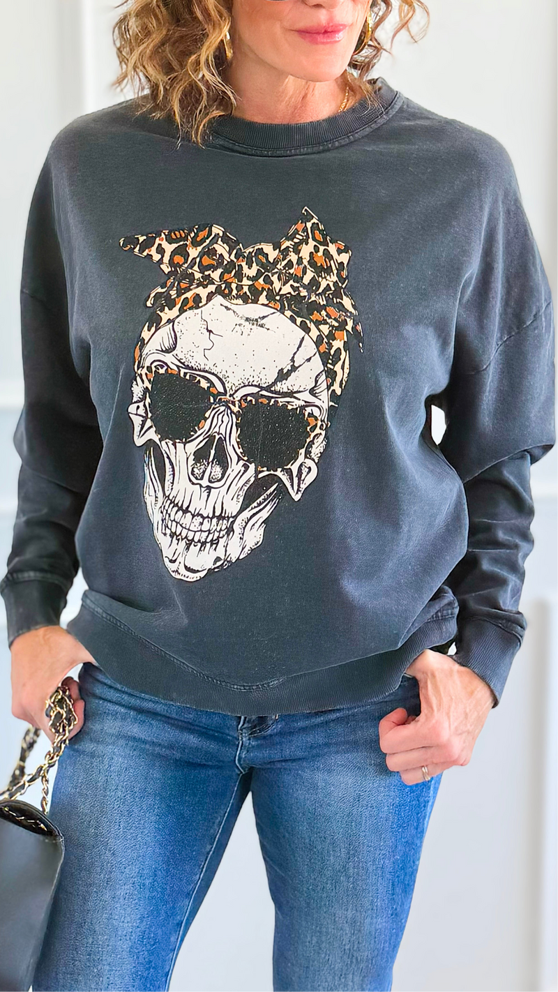 Wild Rebel Skull Italian Sweatshirt-110 Long Sleeve Tops-FIRSTAGE-Coastal Bloom Boutique, find the trendiest versions of the popular styles and looks Located in Indialantic, FL