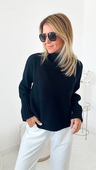 Break Free Long Sleeve Italian Sweater Top - Black-140 Sweaters-Italianissimo-Coastal Bloom Boutique, find the trendiest versions of the popular styles and looks Located in Indialantic, FL