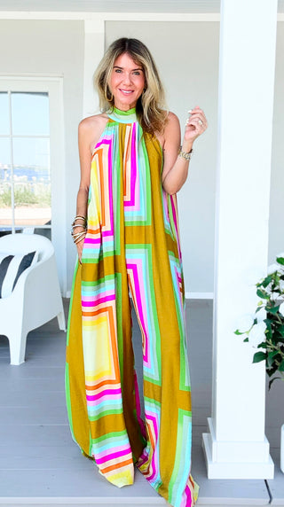 Pre Auth - Elevated Halter Jumpsuit -  Mustard Multi