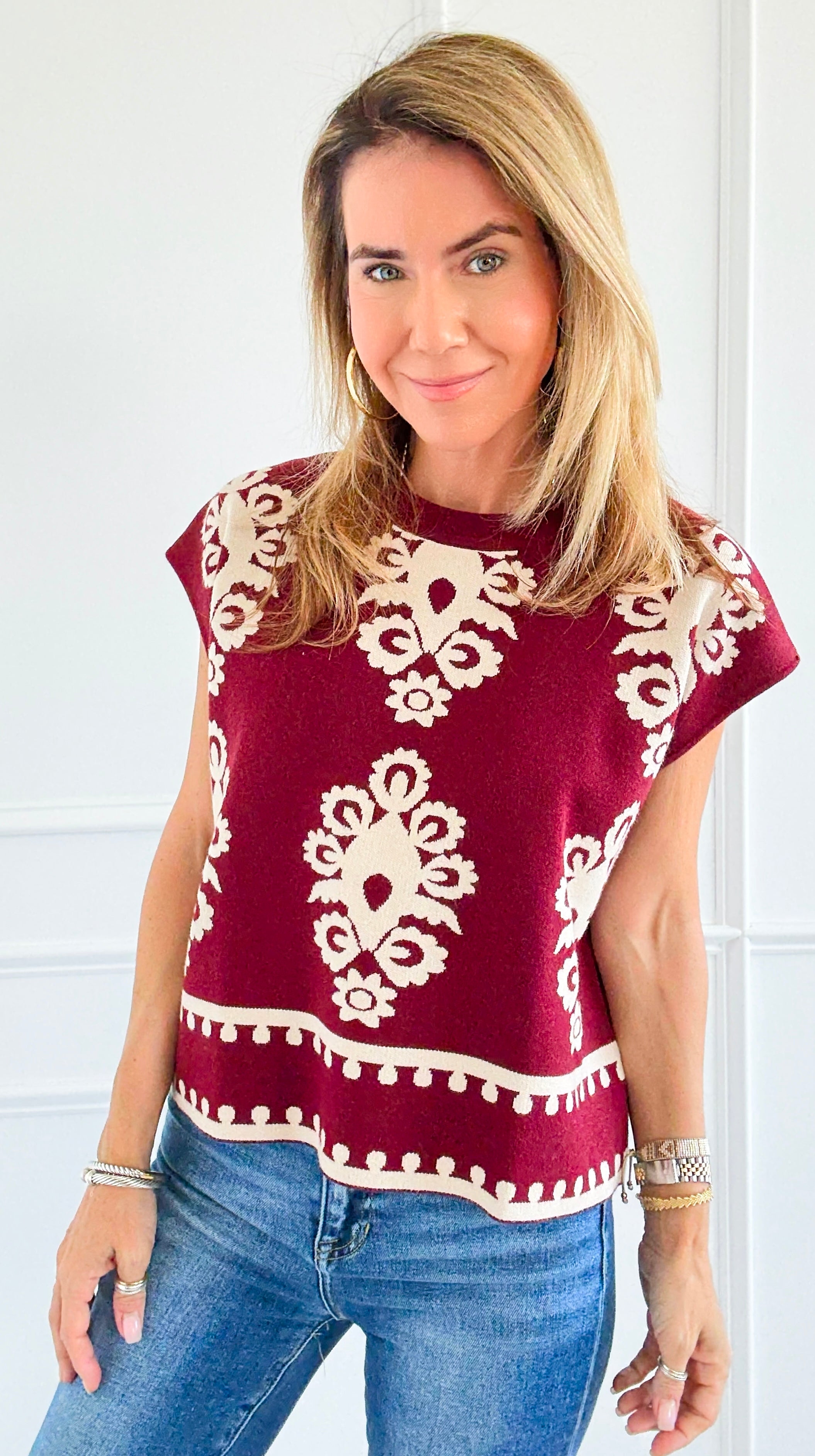 Floral Jacquard Sleeveless Top-100 Sleeveless Tops-entro-Coastal Bloom Boutique, find the trendiest versions of the popular styles and looks Located in Indialantic, FL