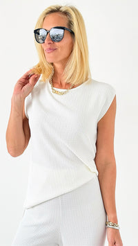 Hampton Waffle Sleeveless Top - White-00 Sleevless Tops-original usa-Coastal Bloom Boutique, find the trendiest versions of the popular styles and looks Located in Indialantic, FL