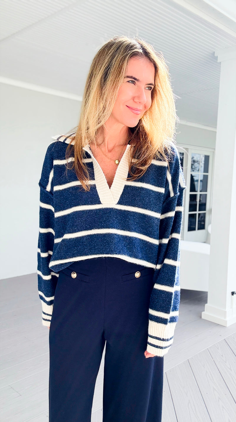 Sail Away V-Neck Knit Sweater-140 Sweaters-Creamon-Coastal Bloom Boutique, find the trendiest versions of the popular styles and looks Located in Indialantic, FL