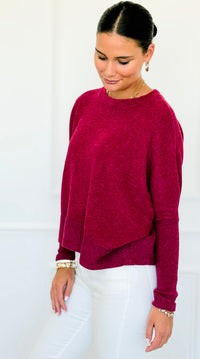 Brushed Melange Sweater - Cabernet-140 Sweaters-Zenana-Coastal Bloom Boutique, find the trendiest versions of the popular styles and looks Located in Indialantic, FL