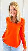 Soho Italian V-Neck Pullover - Orange-140 Sweaters-Italianissimo/ Max & D-Coastal Bloom Boutique, find the trendiest versions of the popular styles and looks Located in Indialantic, FL