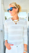 Textured Lace Long Sleeve Top - White-110 Long Sleeve Tops-Umgee-Coastal Bloom Boutique, find the trendiest versions of the popular styles and looks Located in Indialantic, FL
