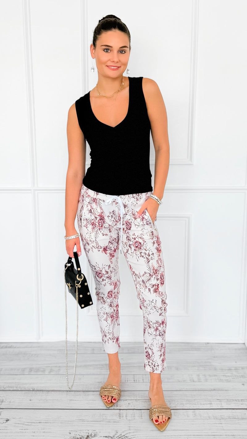 Botanical Zip Italian Jogger-180 Joggers-V SKY-Coastal Bloom Boutique, find the trendiest versions of the popular styles and looks Located in Indialantic, FL
