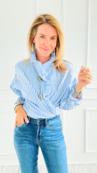 Blue Belle Italian Woven Blouse-110 Long Sleeve Tops-TATTOO Z-Coastal Bloom Boutique, find the trendiest versions of the popular styles and looks Located in Indialantic, FL
