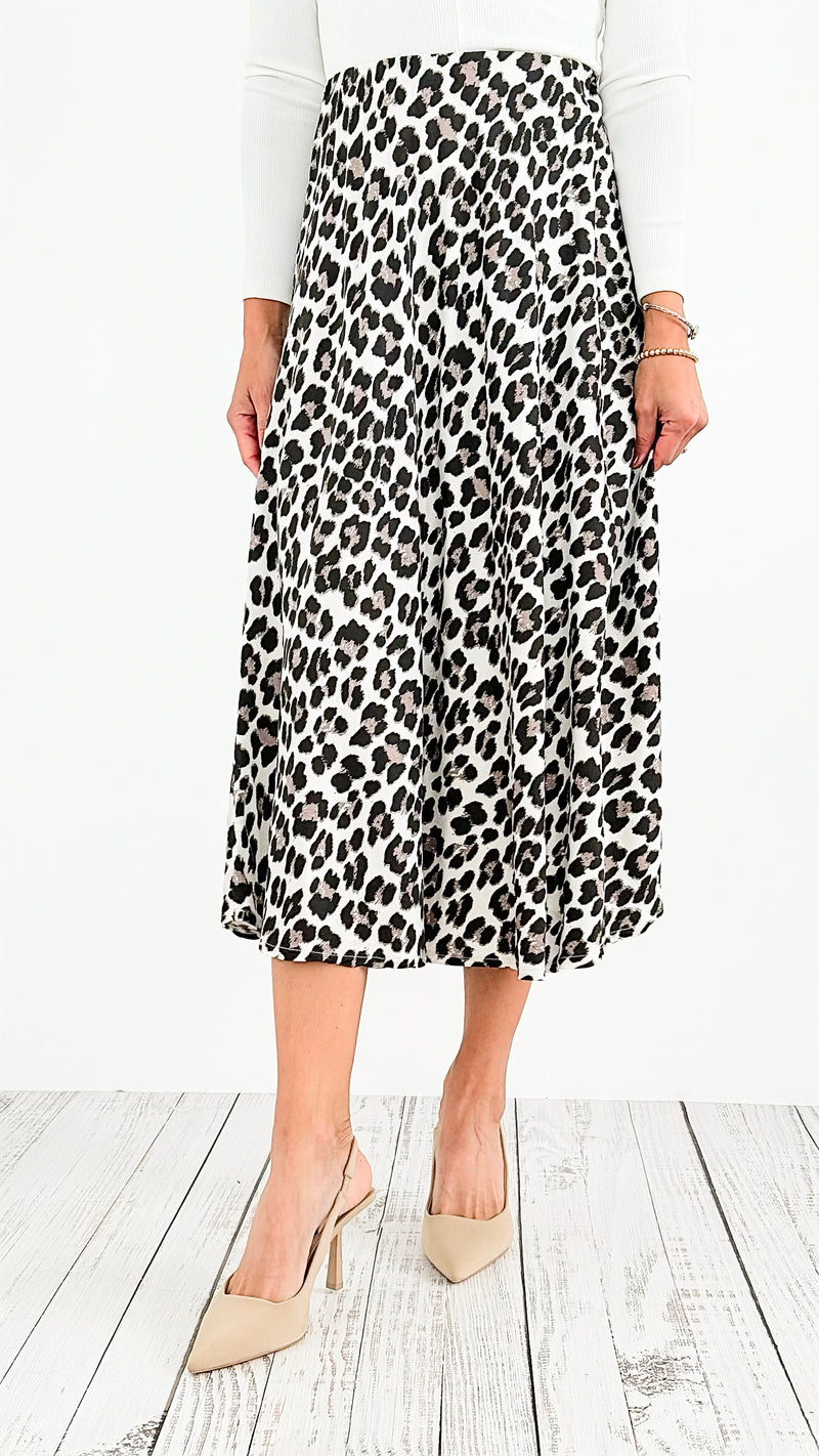 Spotted Italian Midi Skirt- Black-170 Bottoms-Italianissimo-Coastal Bloom Boutique, find the trendiest versions of the popular styles and looks Located in Indialantic, FL