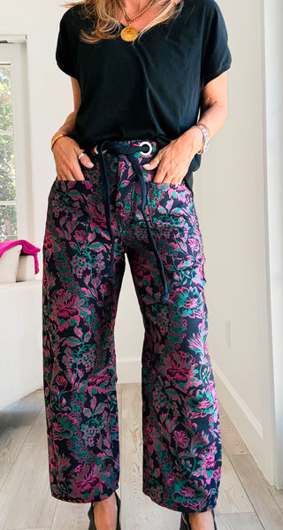 Floral Drawstring Wide Leg Pants