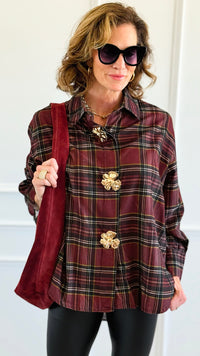 Plaid Petals Corduroy Italian Blouse-110 Long Sleeve Tops-TATTOO Z-Coastal Bloom Boutique, find the trendiest versions of the popular styles and looks Located in Indialantic, FL