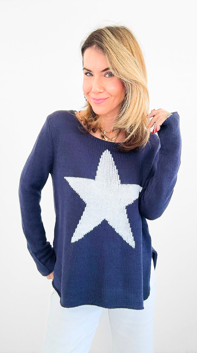 Superstar Knit Sweater - Navy/Ivory-140 Sweaters-MIRACLE-Coastal Bloom Boutique, find the trendiest versions of the popular styles and looks Located in Indialantic, FL