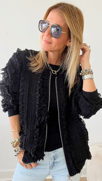 Winnette Ruffle Jacket - Black-160 Jackets-Joh Apparel-Coastal Bloom Boutique, find the trendiest versions of the popular styles and looks Located in Indialantic, FL