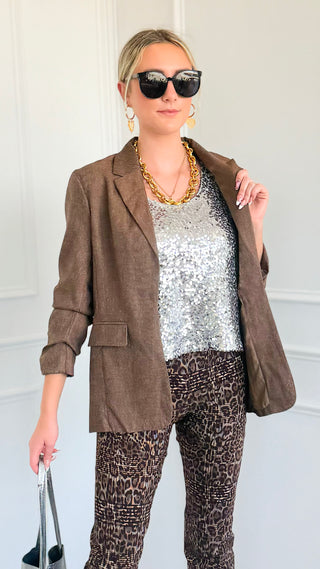 Ruched Sleeve Open Front Blazer