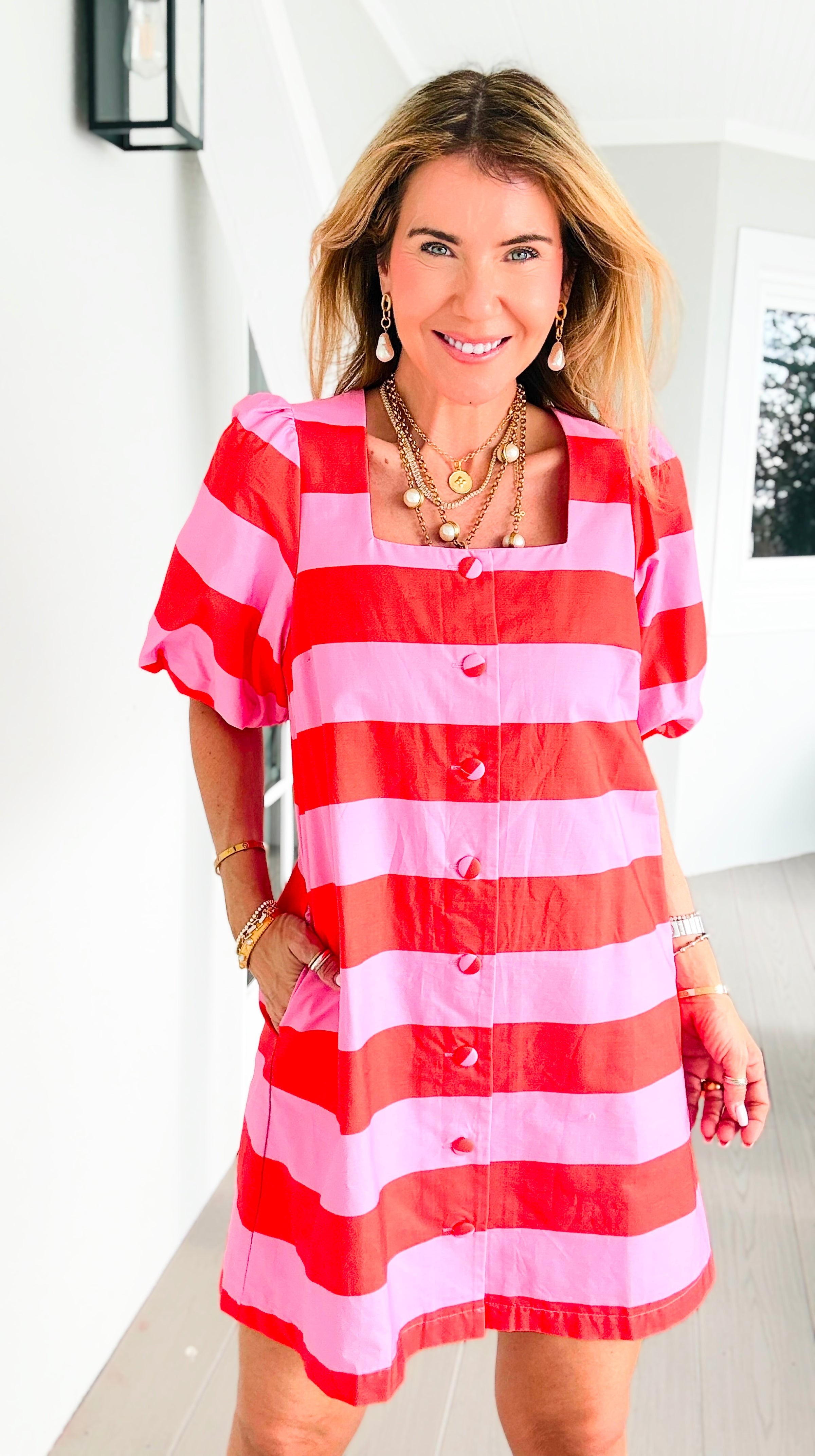 Sunset Harbor Stripe Puff Mini Dress