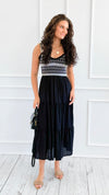 Contrast Smocked Tiered Midi Dress