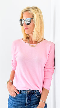 Soho Italian Boatneck Pullover - Light Pink-140 Sweaters-Italianissimo-Coastal Bloom Boutique, find the trendiest versions of the popular styles and looks Located in Indialantic, FL