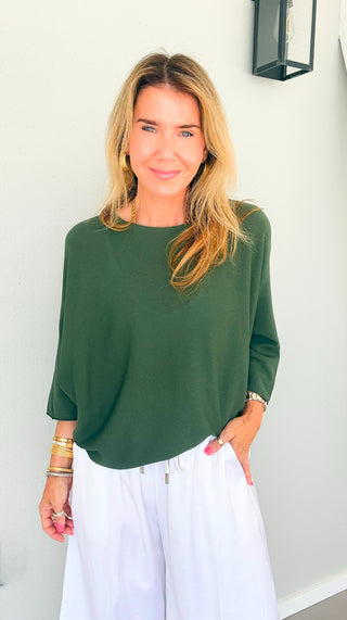 Easy Like Sunday Italian Knit Top- Olive