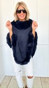 Midnight Glam Faux Fur Poncho - Navy-160 Jackets-Original USA-Coastal Bloom Boutique, find the trendiest versions of the popular styles and looks Located in Indialantic, FL