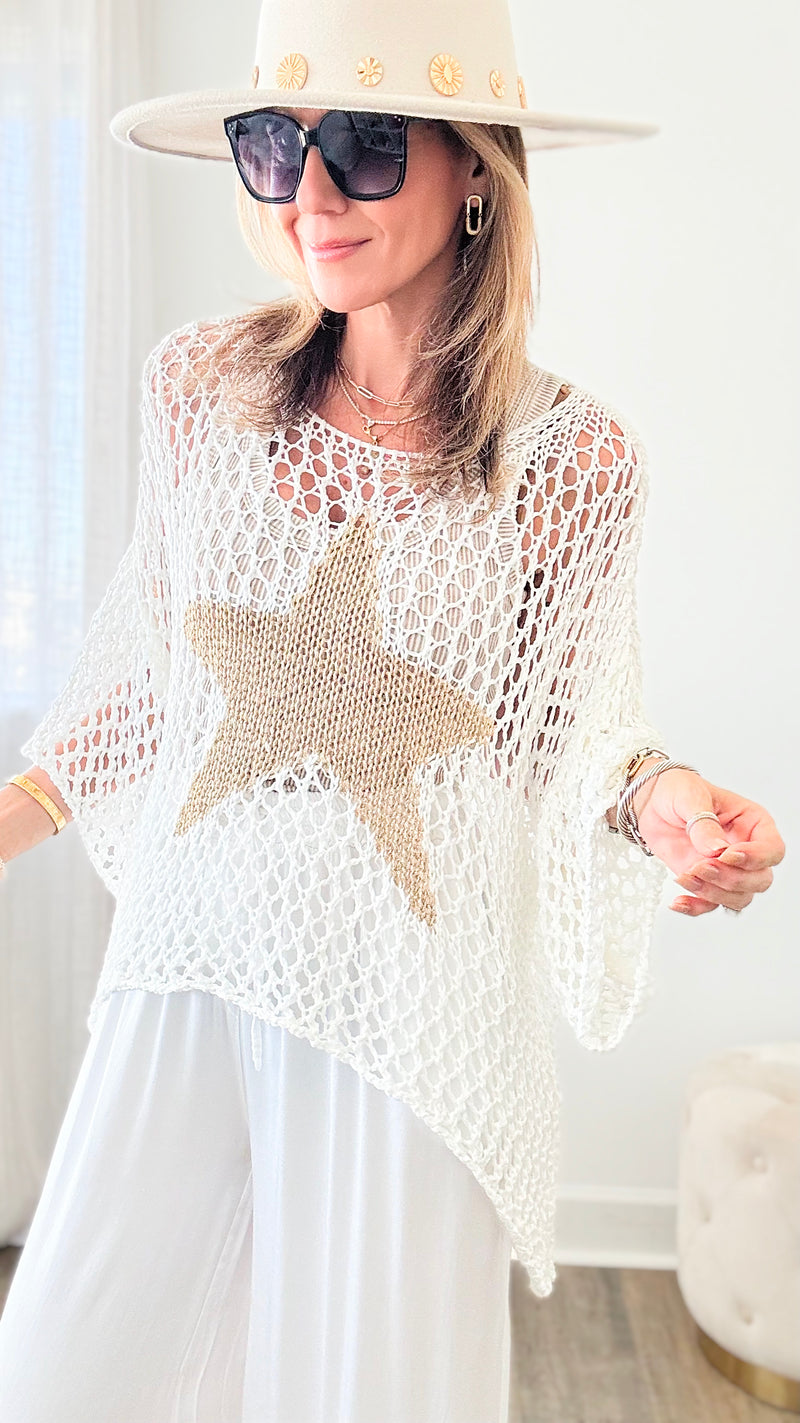 Shining Star Italian Chain Sweater - White/Gold-140 Sweaters-Germany-Coastal Bloom Boutique, find the trendiest versions of the popular styles and looks Located in Indialantic, FL