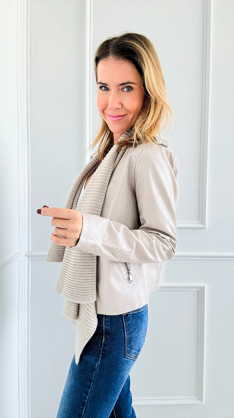 Chic Drape Knit Jacket - Taupe-160 Jackets-Coalition LA-Coastal Bloom Boutique, find the trendiest versions of the popular styles and looks Located in Indialantic, FL