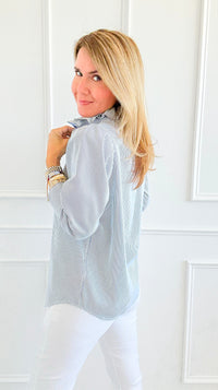 Italian Amelia Amore Di Righe Ruffle Blouse-110 Long Sleeve Tops-Italianissimo-Coastal Bloom Boutique, find the trendiest versions of the popular styles and looks Located in Indialantic, FL