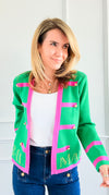 Gilded Stripe Statement Knit Cardigan- Green-150 Cardigans/Layers-Itoo-Coastal Bloom Boutique, find the trendiest versions of the popular styles and looks Located in Indialantic, FL