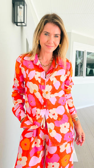 Sunset Spritz Tuscany Linen Italian Button Top