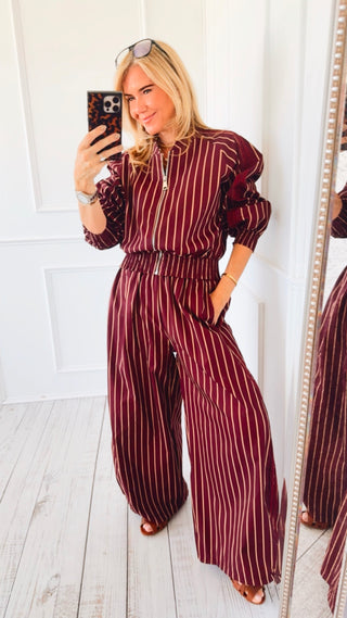 Tailored Italian Stripe Barrel Pant - Burgundy